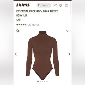 Skims Essentials Mock Neck Long Sleeve Bodysuit in LimitedEdition Cocoa Size S/M